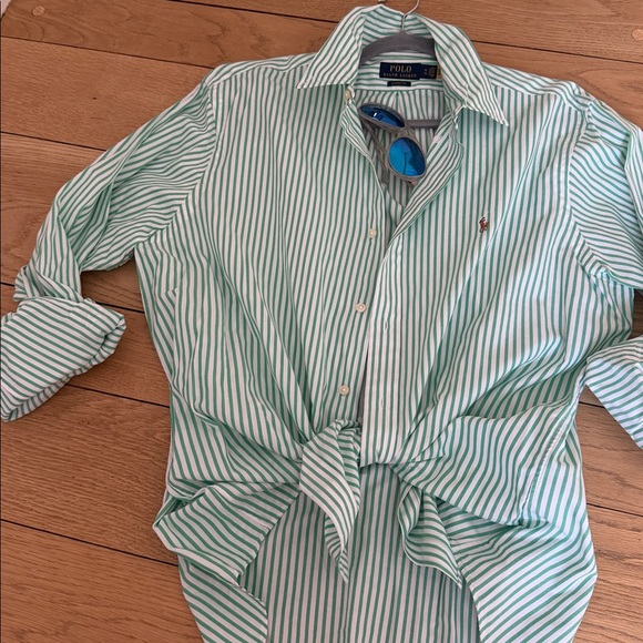Ralph Lauren Green and White Striped Polo Shirt - Picture 7 of 8